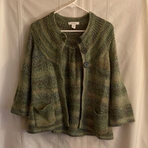 dressbarn Green Knit Cardigan with Button Details